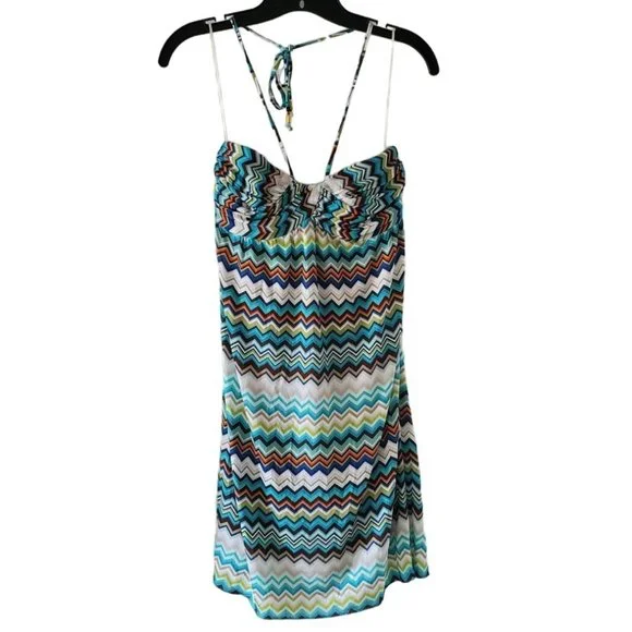 Trina Turk Ruched Sweetheart Halter Midi Dress | EUC | 6 | Blue Tan Multicolor - Picture 7 of 15